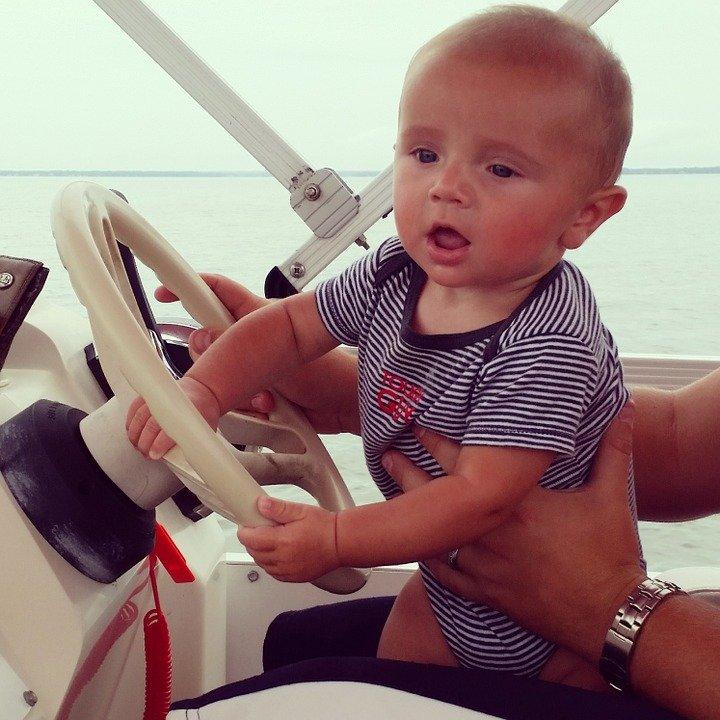 Bebé, Niño, Conducir, Barco, Océano, Golfo De México